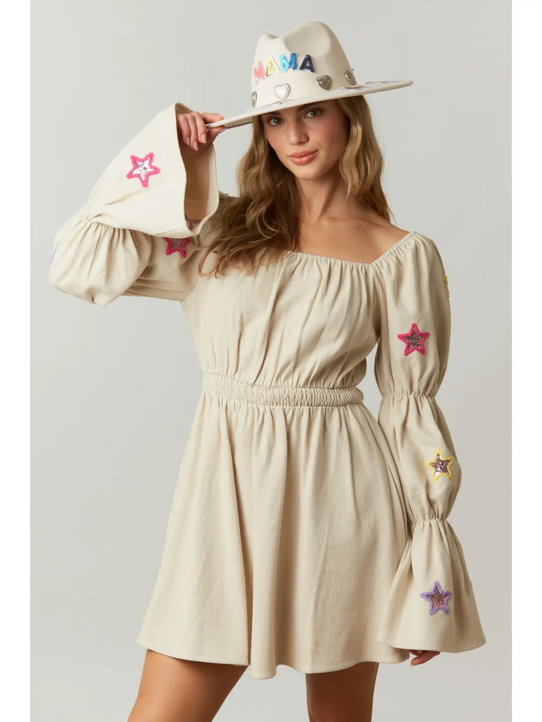 Cream Corduroy Star Dress