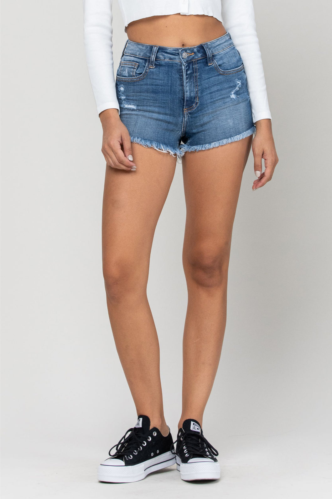 High Rise Distressed Frayed Shorts