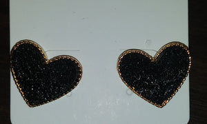 Black Druzie Heart Earrings