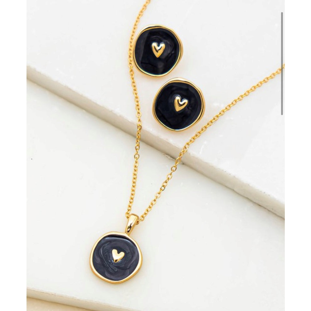 Black Enamel Heart Necklace