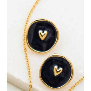 Black Enamel Heart Earrings
