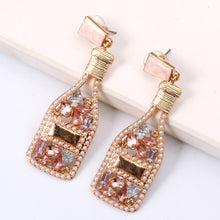 Load image into Gallery viewer, Pink Jeweled Champagne Bottle Earrings
