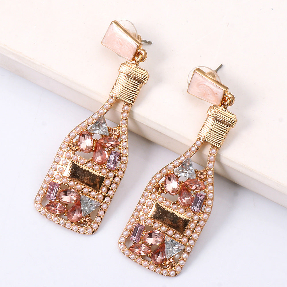 Pink Jeweled Champagne Bottle Earrings