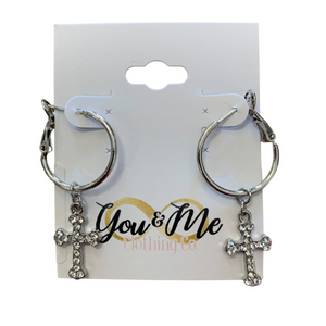 Cross Paved Cry Dangle 20mm Hoop- Multiple Colors