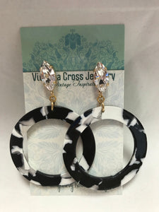 Victoria Cross Vintage Inspiration Swarovski Crystal With Black & White Marbled Circles