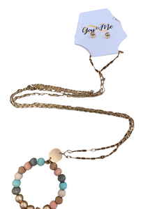 Long Gold Wooden Bead Hoop Necklace- Multiple Colors