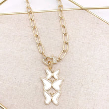 Load image into Gallery viewer, Triple Butterfly Link Necklace- Multiple Colors
