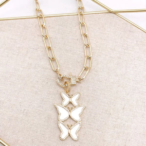 Triple Butterfly Link Necklace- Multiple Colors