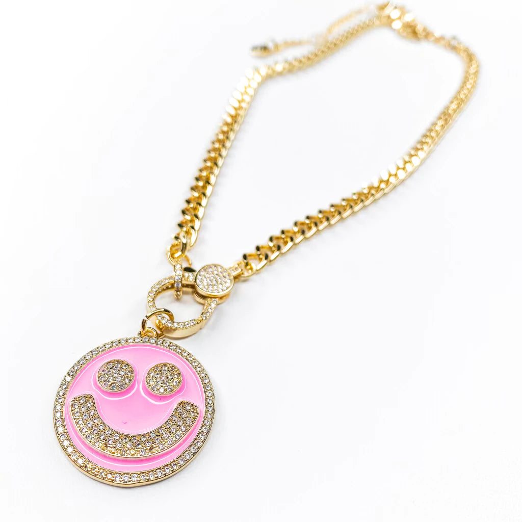 Pink Pave Happy Necklace