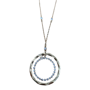 Gold Double Circle Jeweled Long Necklace
