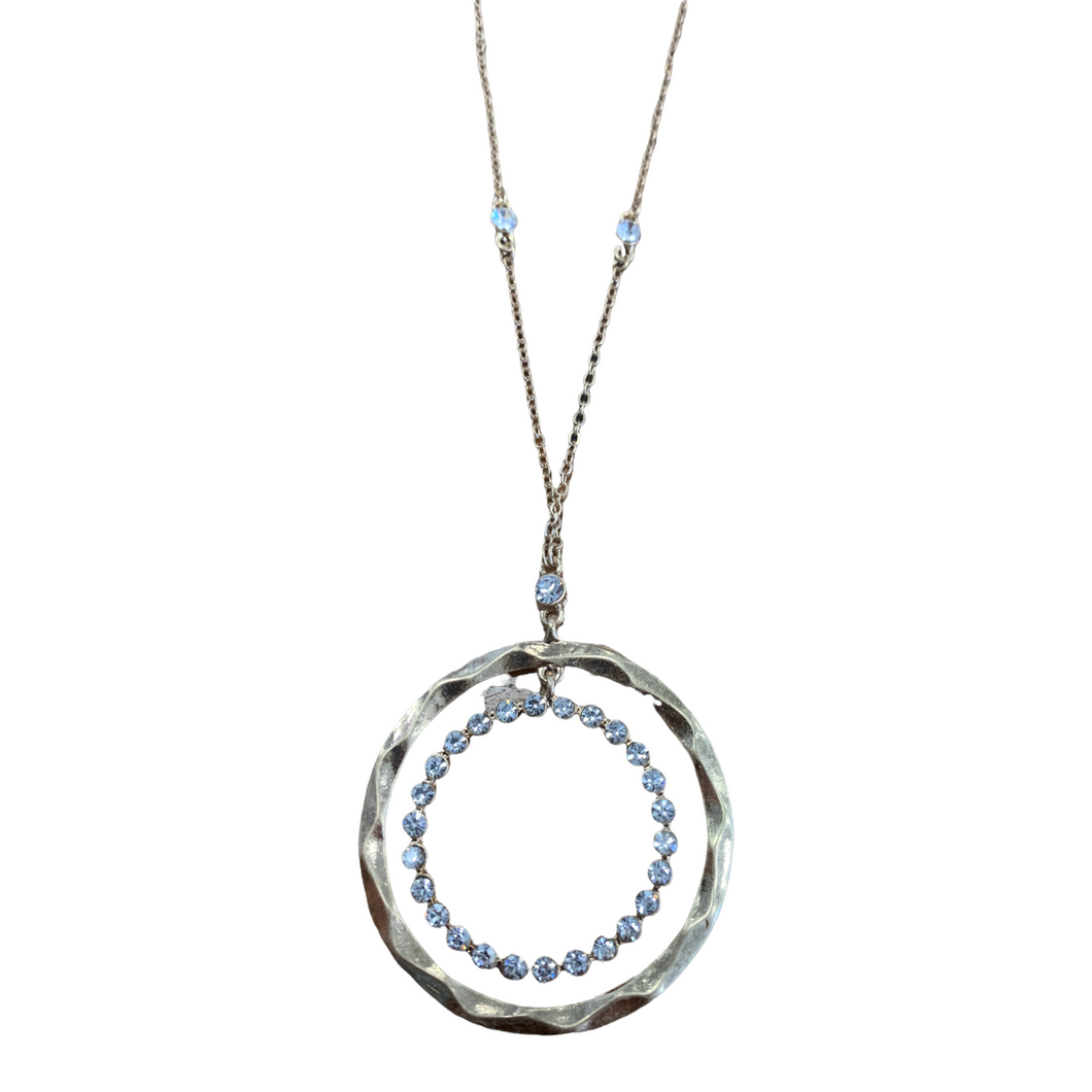 Gold Double Circle Jeweled Long Necklace
