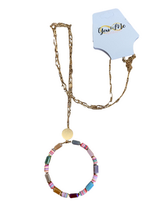 Long Large Beaded Hoop Gold Charm Necklace- Multiple Styles