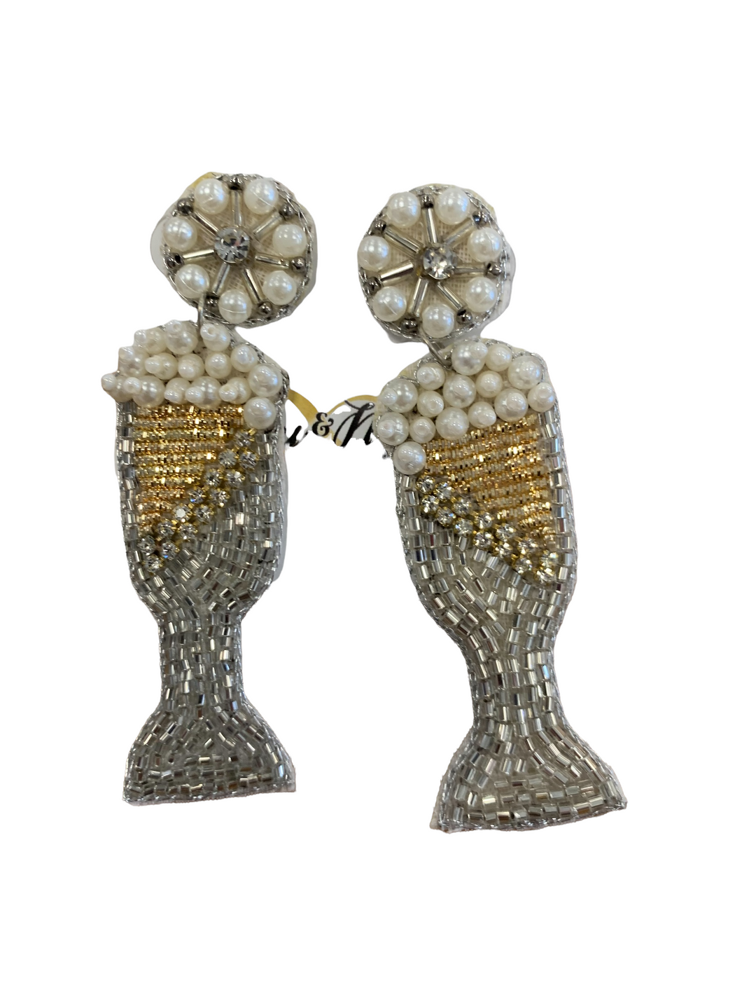 Pearl and Gold Champagne Flute Earrings