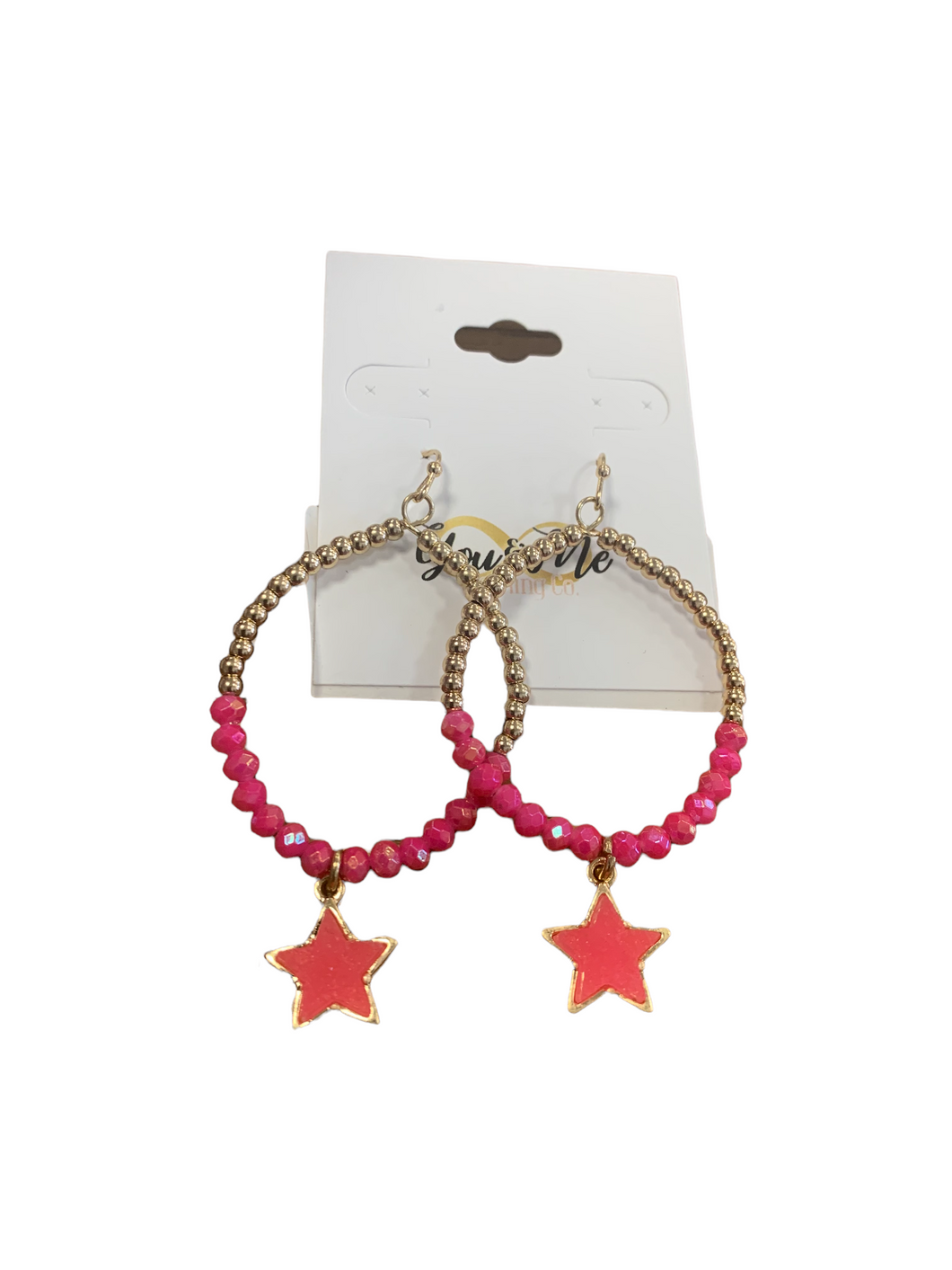 Hot Pink Beaded Pink Star Earrings