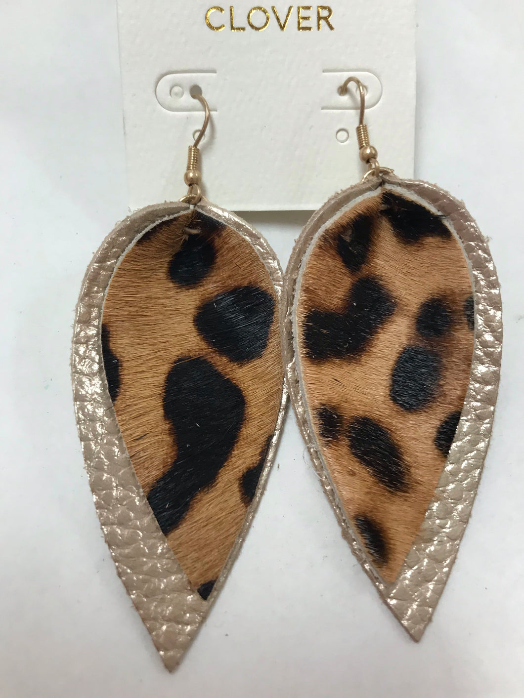Leopard and Gold Leather Earrings