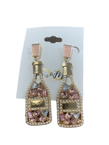 Pink Jeweled Champagne Bottle Earrings