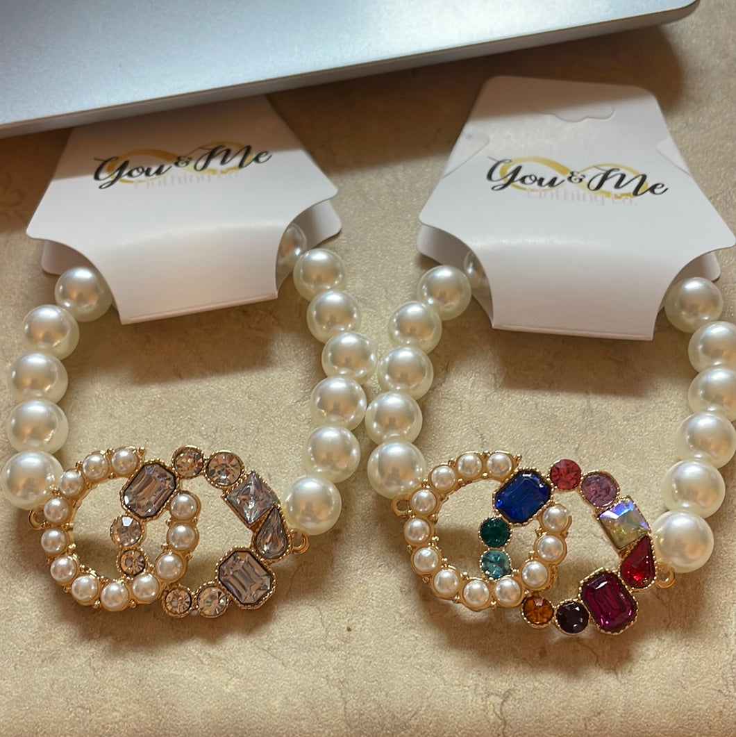Elaya Pearl Bracelet with Embellished Circles