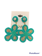 Load image into Gallery viewer, Beaded Large Flower Earrings- Multiple Colors
