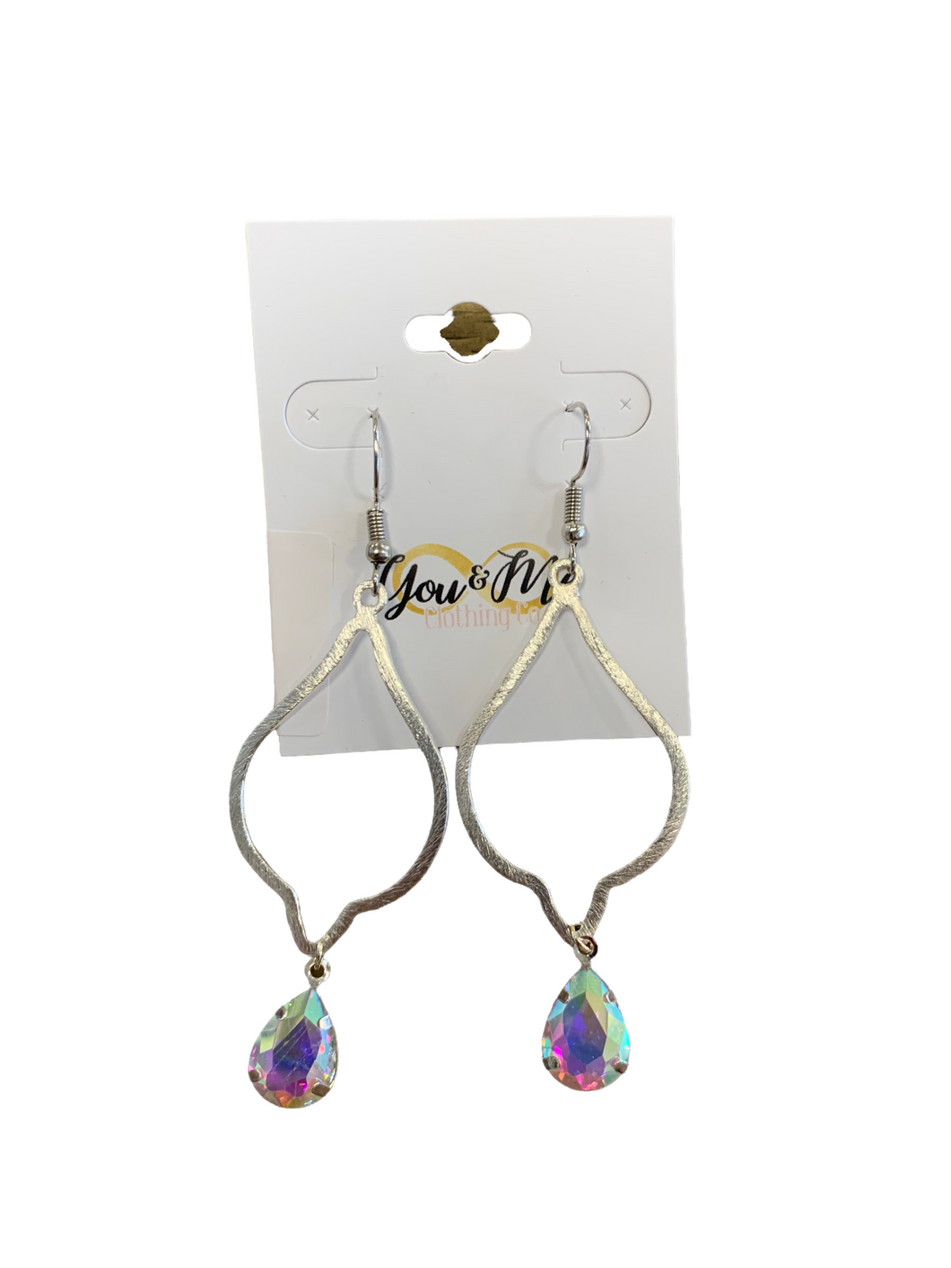 Silver Clover Jeweled Iridescent Earrings