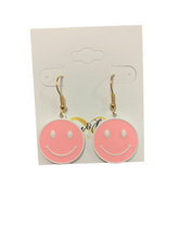 Load image into Gallery viewer, Smiley Face Dangle Earrings- Multiple Colors
