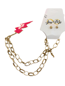 Lightning Bolt Necklace Thick Gold Chain-Multiple Colors