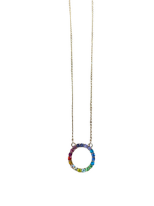 Rainbow Stoned Circle Gold Necklace