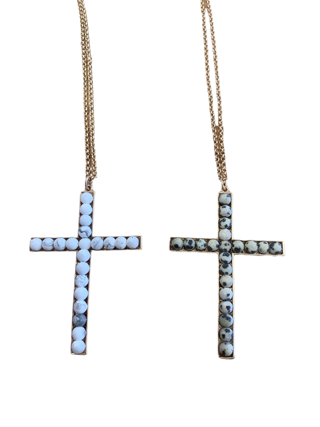 Cross Long Necklace With Semi Precious Stones- Multiple Colors