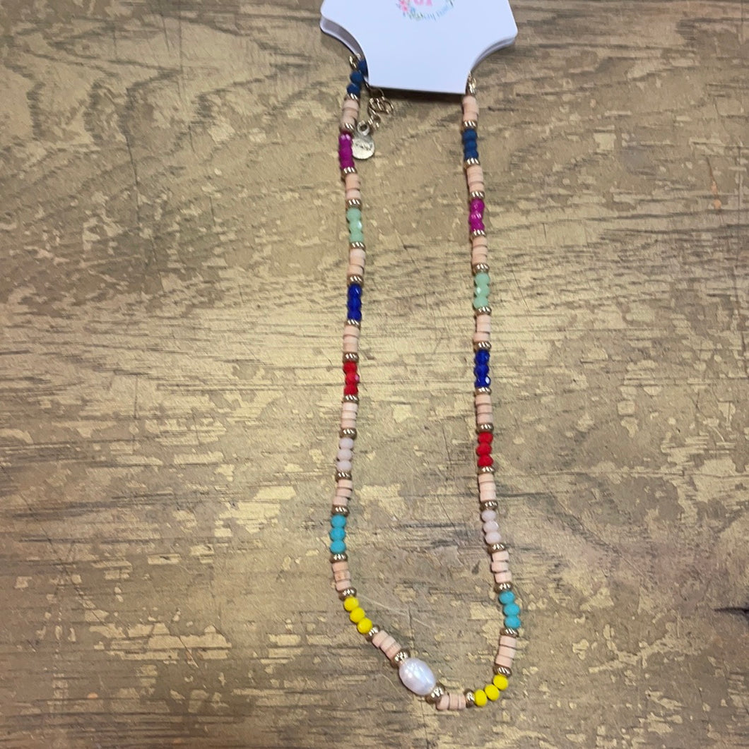 Pearl Rainbow Wooden Beaded Necklace