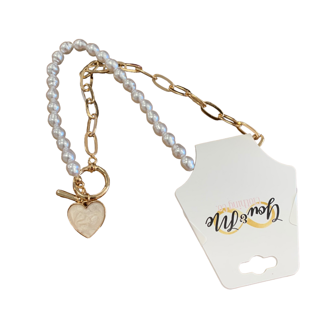 Chain and Pearl Heart Necklace