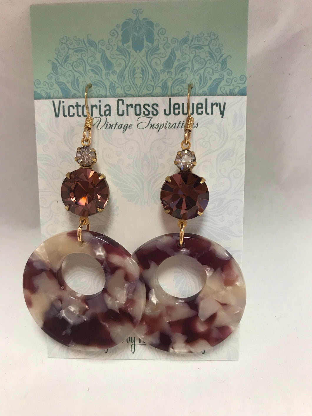 Victoria Cross Vintage Inspiration Swarvoski Crystal & Marbled Earrings