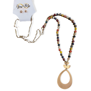 Primary Color Beaded Thick Gold Teardrop Necklace