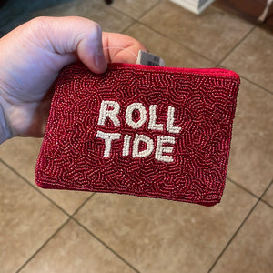 Crimson Roll Tide Beaded Coin Pouch