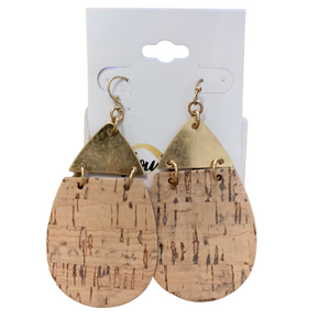 Leather and Gold Cork Earrings