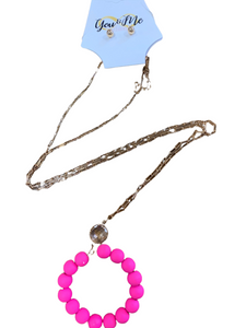 Clay Bead Round Bead Hoop Long Necklace- Multiple Colors