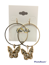 Load image into Gallery viewer, Beaded Butterfly Dangle Hoop Earrings
