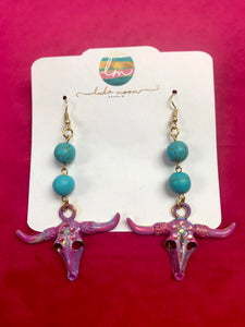 Turquoise Steer Earrings