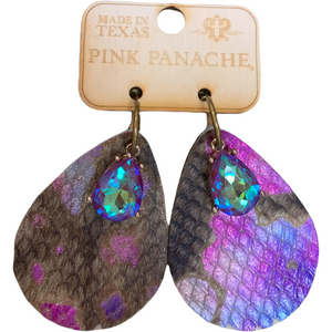 Purple Leather Stone Earrings