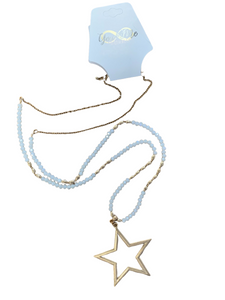 White and Gold Beaded Long Star Necklace