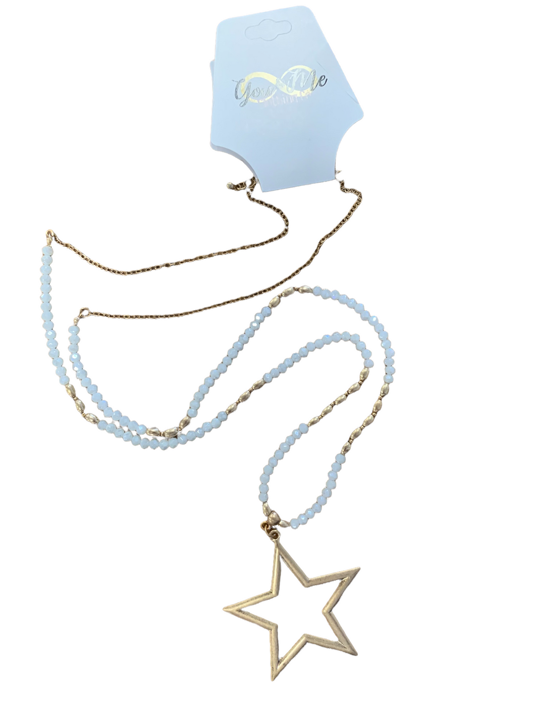 White and Gold Beaded Long Star Necklace