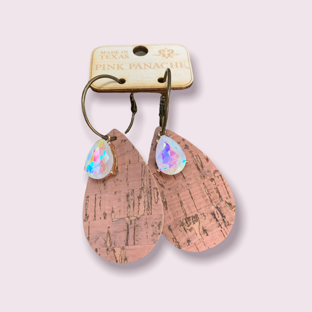 Cork Teardrop Large Stone Earrings