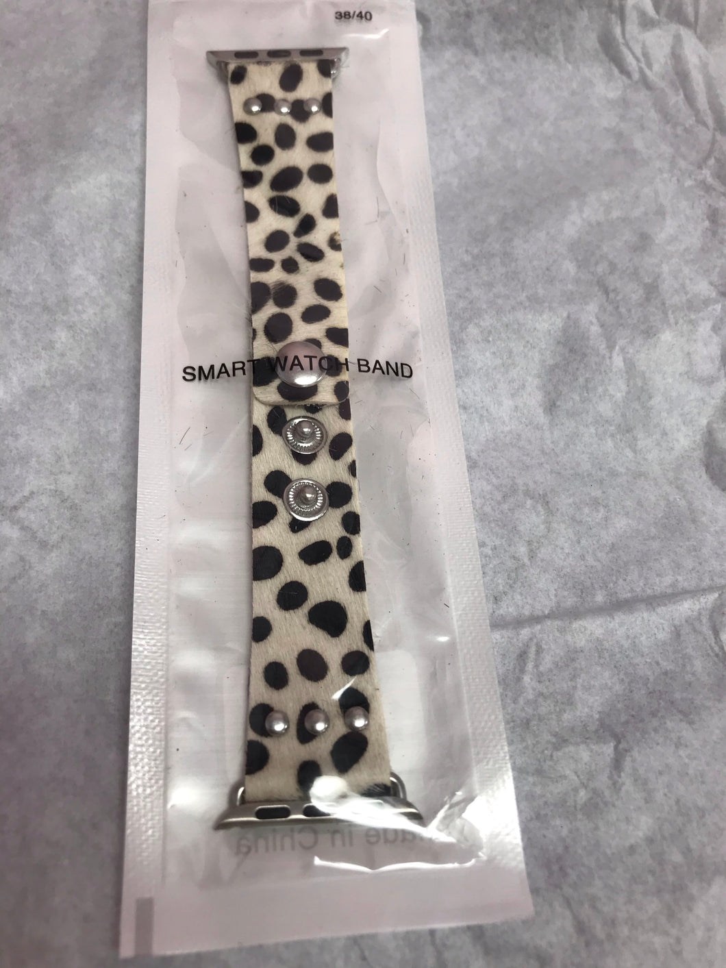 Genuine Leather Leopard Smart Watch Band - White