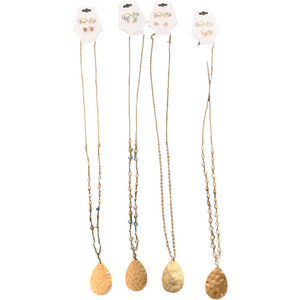 Beaded Large Gold Teardrop Necklace- Multiple Styles