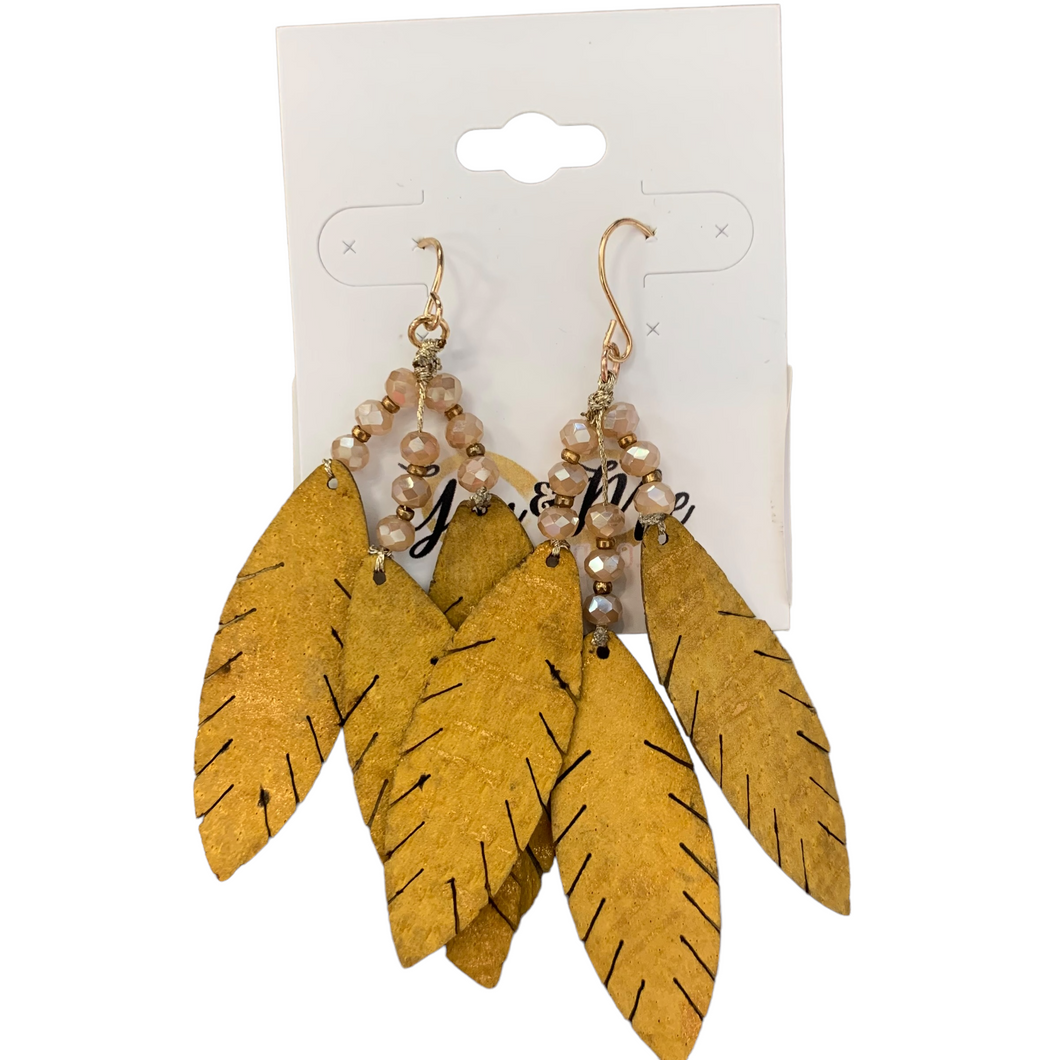 Leather Feather Bead Earrings