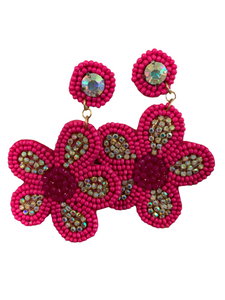 Beaded Large Flower Earrings- Multiple Colors