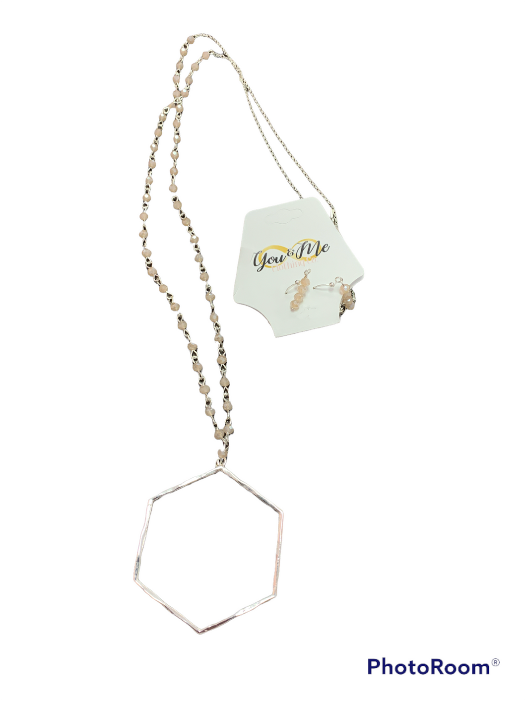 Hexagon Long Beaded Necklace- Multiple Colors