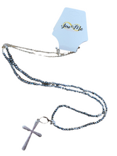 Load image into Gallery viewer, Silver/Gold Beaded Cross Necklace- Multiple Color
