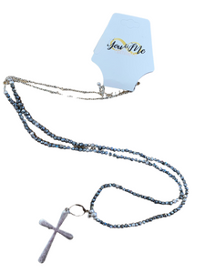 Silver/Gold Beaded Cross Necklace- Multiple Color