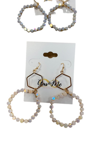 Gold Double Iridescent Hexagon Dangle Earrings-Multiple Colors