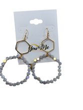 Load image into Gallery viewer, Gold Double Iridescent Hexagon Dangle Earrings-Multiple Colors
