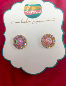 Pink Opal Halo Earrings